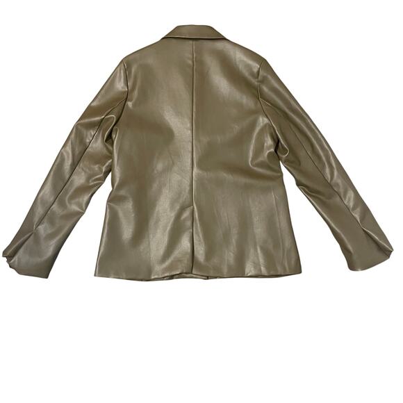 Paper Crane Green Blazer Vegan / Faux Leather Jacket Edgy Sleek Women's sz Large - Picture 5 of 16